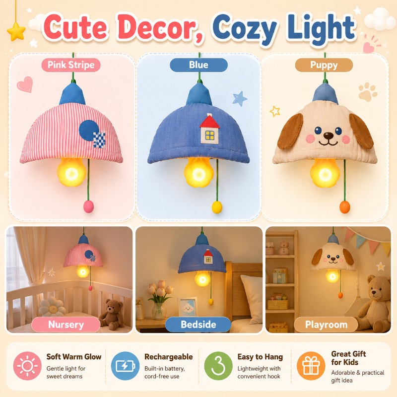 Baby Nursery Light Shade - Lámpara de Noche Colgante Recargable con