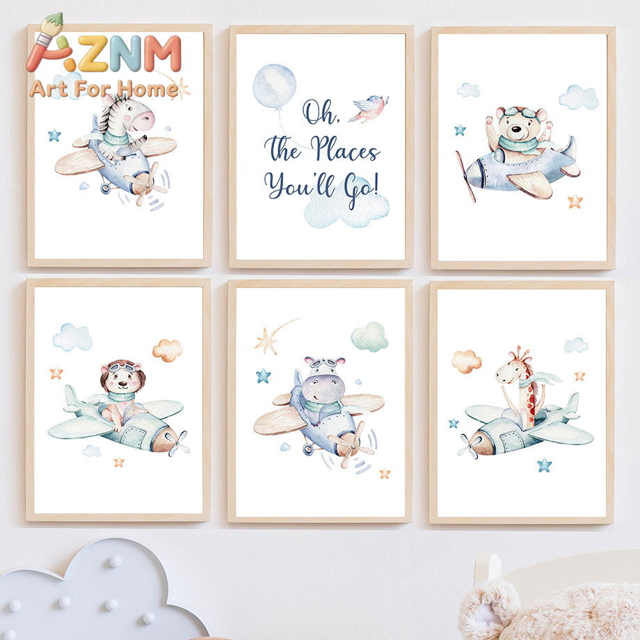 Baby Zebra Nursery - Cebra, Jirafa, León, Oso, Avión, Aventura,