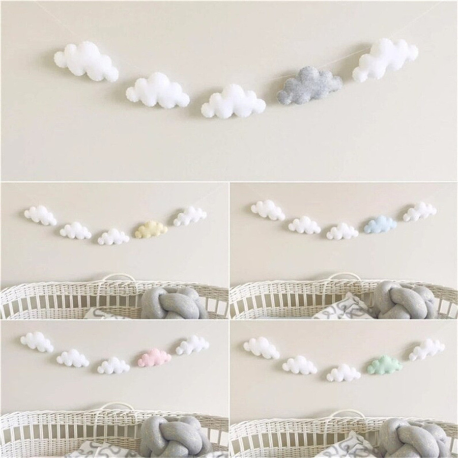 Baby Nursery Hanging Decor - Guirnaldas de nubes de fieltro nórdico,