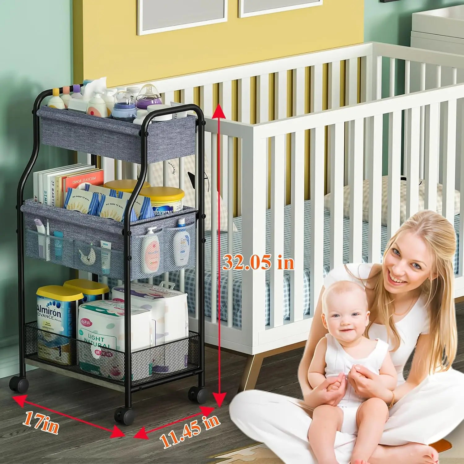 Organizador de pañales para be - Baby Nursery Utility Cart reseña y precio