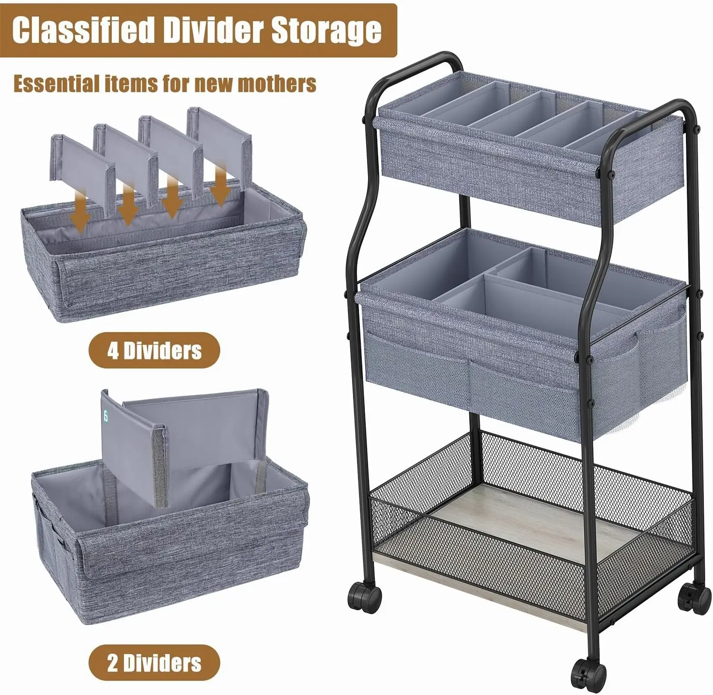 Organizador de pañales para be - Baby Nursery Utility Cart reseña y precio